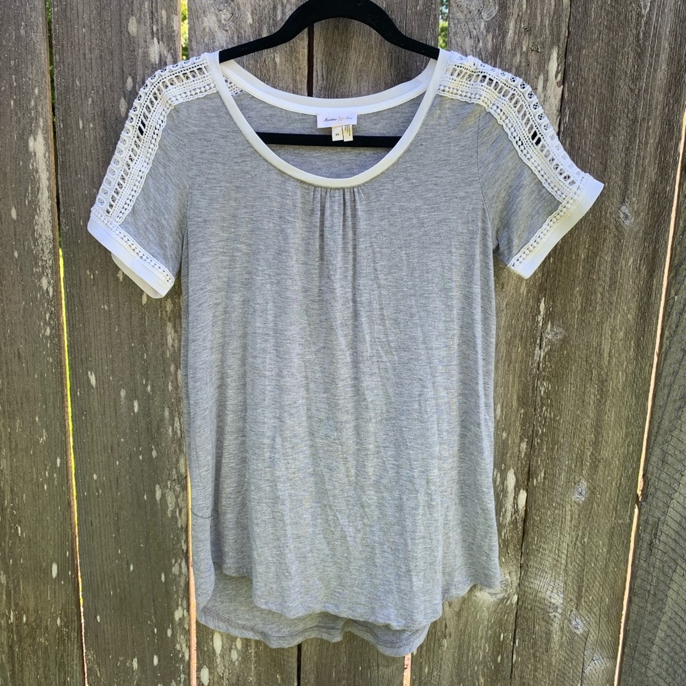 Gray Blouse with Lace-detailed Sleeves